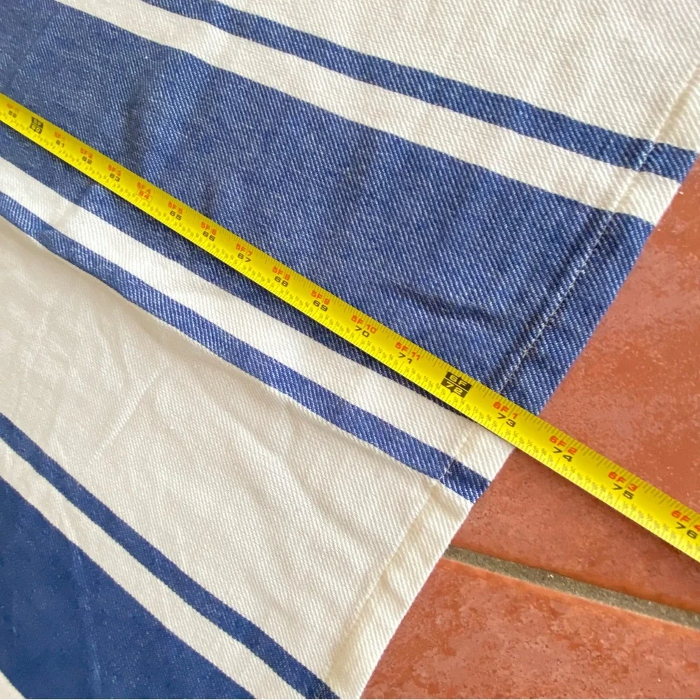 Lancome French Nautical Navy Off White Striped Throw Blanket Wrap 100% Cotton